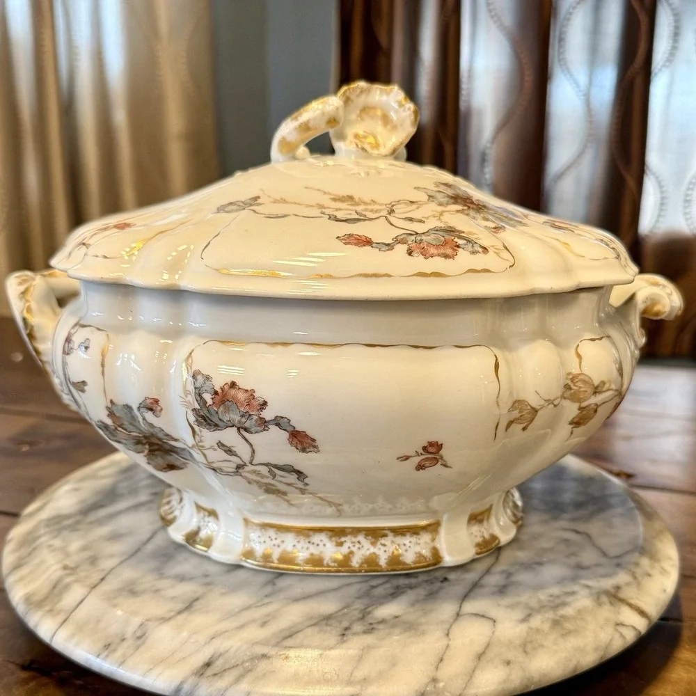 VTG Antique 1880s Haviland LIMOGES Oyster Shell Lid Soup Tureen‎ Hand Painted